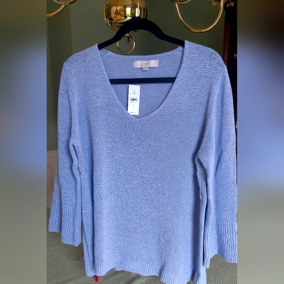 LOFT Sweaters Nwt Loft Vneck Knitted Light Blue Sweater With Bell